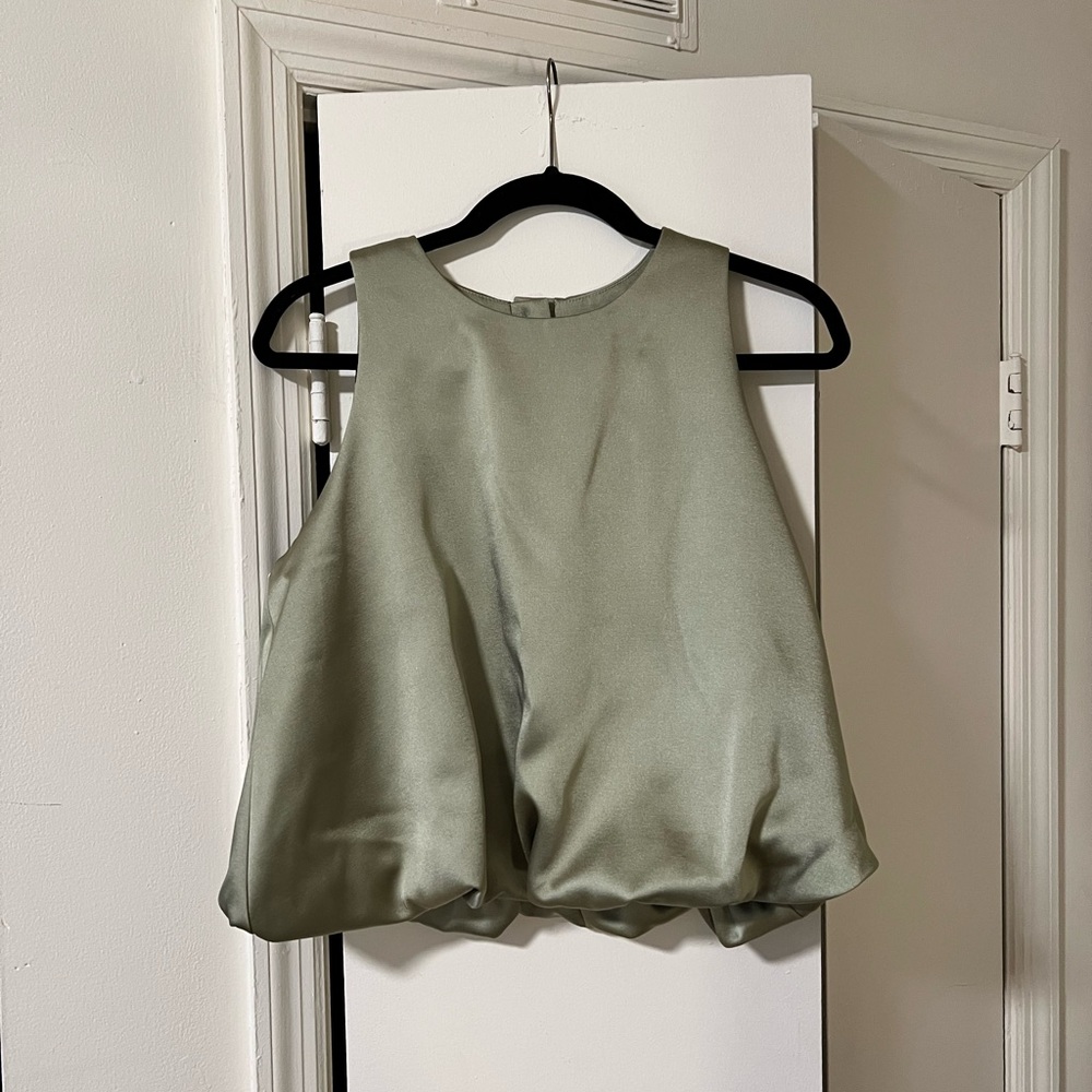 Zara green satin balloon top